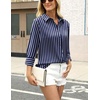 Zeagoo Satin Blouses for Women Silk Button Down Shirts Long Sleeve Tops(Navy and White Striped)