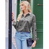 Zeagoo Satin Blouses for Women Silk Button Down Shirts Long Sleeve Tops(Silver Floral)