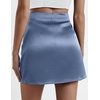 Zeagoo Skirts for Women High Waisted Stain Mini Skirt Aline Zipper Skirt(Blue)