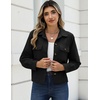 Zeagoo Womens Fashion Cropped Jacket Corduroy Button Down Long Sleeve Coats(Black)