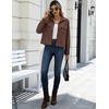 Zeagoo Womens Fashion Cropped Jacket Corduroy Button Down Long Sleeve Coats(Brown)