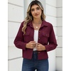 Zeagoo Womens Fashion Cropped Jacket Corduroy Button Down Long Sleeve Coats(Burgundy)
