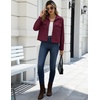 Zeagoo Womens Fashion Cropped Jacket Corduroy Button Down Long Sleeve Coats(Burgundy)