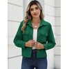 Zeagoo Womens Fashion Cropped Jacket Corduroy Button Down Long Sleeve Coats(Dark Green)