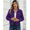 Zeagoo Womens Fashion Cropped Jacket Corduroy Button Down Long Sleeve Coats(Purple)