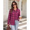 Zeagoo Womens Flannel Plaid Shirts Long Sleeve Button Down Tops Work Blouse(Hot Pink)