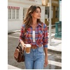 Zeagoo Womens Flannel Plaid Shirts Long Sleeve Button Down Tops Work Blouse(Retro Red Blue Plaid)