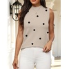 Zeagoo Womens Sleeveless Tops Turtleneck Sweater Business Casual Outfits(A1-polka Dot-khaki)