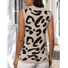 Zeagoo Womens Sleeveless Tops Turtleneck Sweater Business Casual Outfits(A3-brown Leopard)