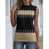Zeagoo Womens Sleeveless Tops Turtleneck Sweater Business Casual Outfits(A6-black Geometric)