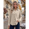 Zeagoo Womens Waffle Knit Shacket Button Down Long Sleeve Tops with Pocket(01-apricot)