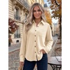 Zeagoo Womens Waffle Knit Shacket Button Down Long Sleeve Tops with Pocket(Beige)