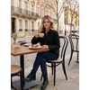 Zeagoo Womens Waffle Knit Shacket Button Down Long Sleeve Tops with Pocket(Black)