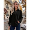 Zeagoo Womens Waffle Knit Shacket Button Down Long Sleeve Tops with Pocket(Black)