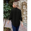 Zeagoo Womens Waffle Knit Shacket Button Down Long Sleeve Tops with Pocket(Black)