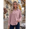 Zeagoo Womens Waffle Knit Shacket Button Down Long Sleeve Tops with Pocket(Blush Rose)