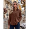 Zeagoo Womens Waffle Knit Shacket Button Down Long Sleeve Tops with Pocket(Coffee)