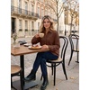Zeagoo Womens Waffle Knit Shacket Button Down Long Sleeve Tops with Pocket(Coffee)