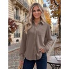 Zeagoo Womens Waffle Knit Shacket Button Down Long Sleeve Tops with Pocket(Khaki)