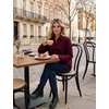 Zeagoo Womens Waffle Knit Shacket Button Down Long Sleeve Tops with Pocket(Wine Red)