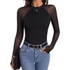 Zeagoo Long Sleeve Shirts for Women Sheer Mesh Top Mock Neck Fitted Blouses(Black)