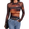 Zeagoo Long Sleeve Shirts for Women Sheer Mesh Top Mock Neck Fitted Blouses(Cx292)