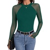 Zeagoo Long Sleeve Shirts for Women Sheer Mesh Top Mock Neck Fitted Blouses(Green)