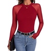 Zeagoo Long Sleeve Shirts for Women Sheer Mesh Top Mock Neck Fitted Blouses(Red)