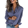 Zeagoo Satin Blouses for Women Silk Button Down Shirts Long Sleeve Tops(Navy and White Striped)