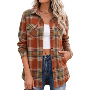 Zeagoo Flannel Shirt Women Plaid Button Down Shackets Long Sleeve Fall Tops(2-orange Gw185)