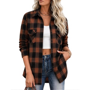 Zeagoo Flannel Shirt Women Plaid Button Down Shackets Long Sleeve Fall Tops(A-brown-gz803)