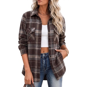 Zeagoo Flannel Shirt Women Plaid Button Down Shackets Long Sleeve Fall Tops(Chocolate-gw542)