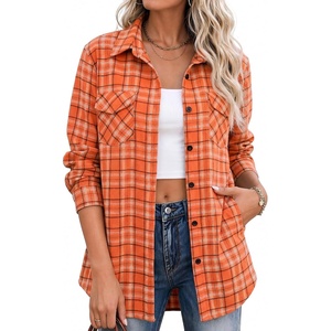 Zeagoo Flannel Shirt Women Plaid Button Down Shackets Long Sleeve Fall Tops(Orange-gw689)