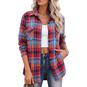 Zeagoo Flannel Shirt Women Plaid Button Down Shackets Long Sleeve Fall Tops(Red-gw550)