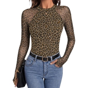 Zeagoo Long Sleeve Shirts for Women Sheer Mesh Top Mock Neck Fitted Blouses(An127)