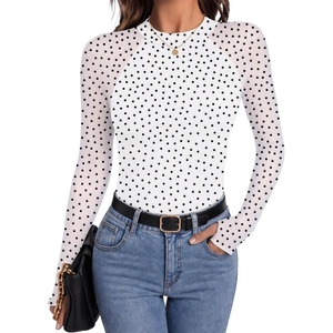Zeagoo Long Sleeve Shirts for Women Sheer Mesh Top Mock Neck Fitted Blouses(Jh724)