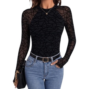 Zeagoo Long Sleeve Shirts for Women Sheer Mesh Top Mock Neck Fitted Blouses(Jh88)