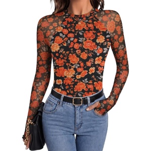 Zeagoo Long Sleeve Shirts for Women Sheer Mesh Top Mock Neck Fitted Blouses(Wf75)