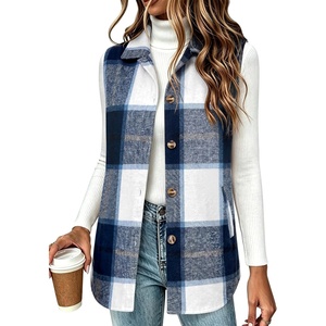 Zeagoo Plaid Vest for Women Flannel Jackets Sleeveless Button Down Shirts(Blue-gz547)