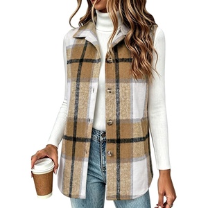 Zeagoo Plaid Vest for Women Flannel Jackets Sleeveless Button Down Shirts(Khaki-gz554)