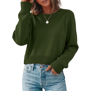 Zeagoo Sweaters for Women Cropped Crewneck Basic 2026 Trendy Fall Tops(Army Green)