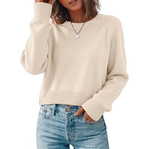 Zeagoo Sweaters for Women Cropped Crewneck Basic 2026 Trendy Fall Tops(Beige)