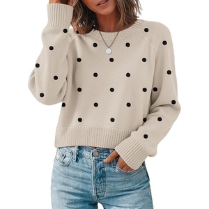 Zeagoo Sweaters for Women Cropped Crewneck Basic 2026 Trendy Fall Tops(Polka Dot)