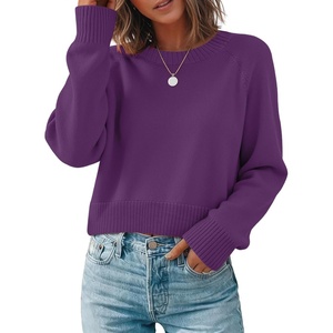 Zeagoo Sweaters for Women Cropped Crewneck Basic 2026 Trendy Fall Tops(Purple)