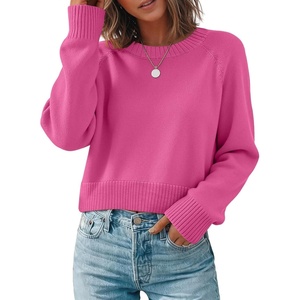 Zeagoo Sweaters for Women Cropped Crewneck Basic 2026 Trendy Fall Tops(Rose Pink)
