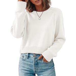 Zeagoo Sweaters for Women Cropped Crewneck Basic 2026 Trendy Fall Tops(White)