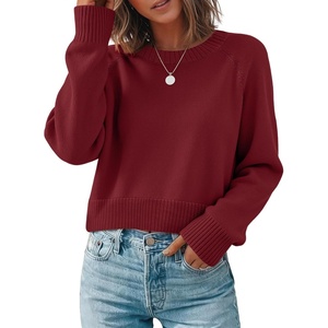 Zeagoo Sweaters for Women Cropped Crewneck Basic 2026 Trendy Fall Tops(Wine Red)