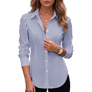 Zeagoo Women’s Button Down Shirts Long Sleeve Business Casual Blouses Tops(Blue Stripes)
