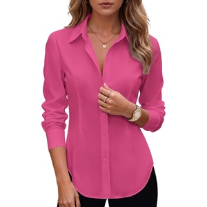 Zeagoo Women’s Button Down Shirts Long Sleeve Business Casual Blouses Tops(Hot Pink)