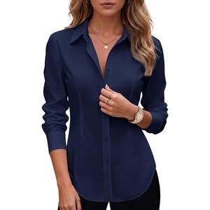 Zeagoo Women’s Button Down Shirts Long Sleeve Business Casual Blouses Tops(Navy Blue)